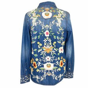 •ANTHRO• Driftwood Embroidered Chambray Shirt